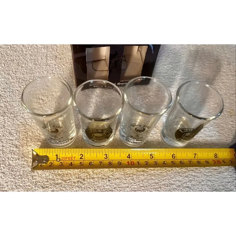 BLACK LABEL SOCIETY BLS FOUR SHOT GLASSES 2 -SKULL LOGO 2 -DEATH BEFORE DISHONOR